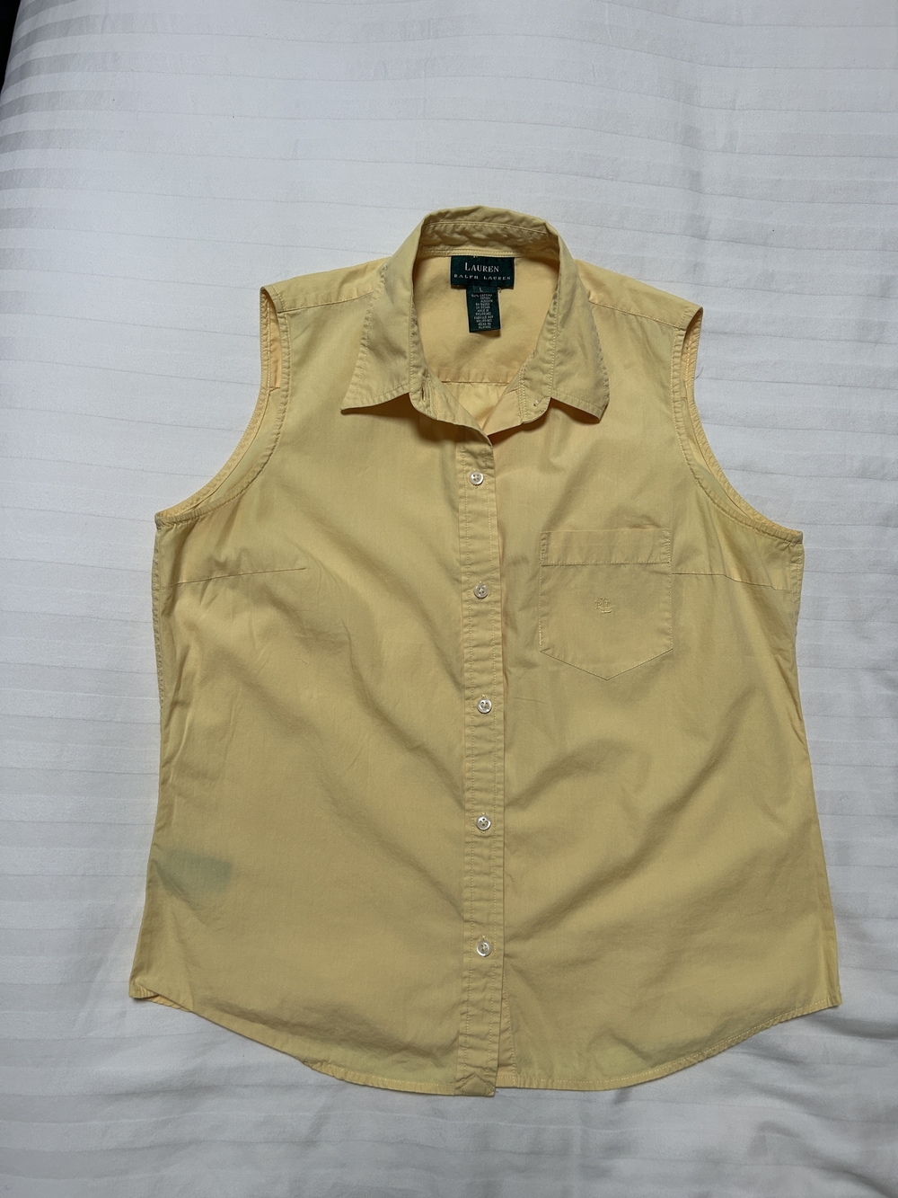 Lauren Ralph Lauren Pale Yellow Sleeveless Button-Front Shirt